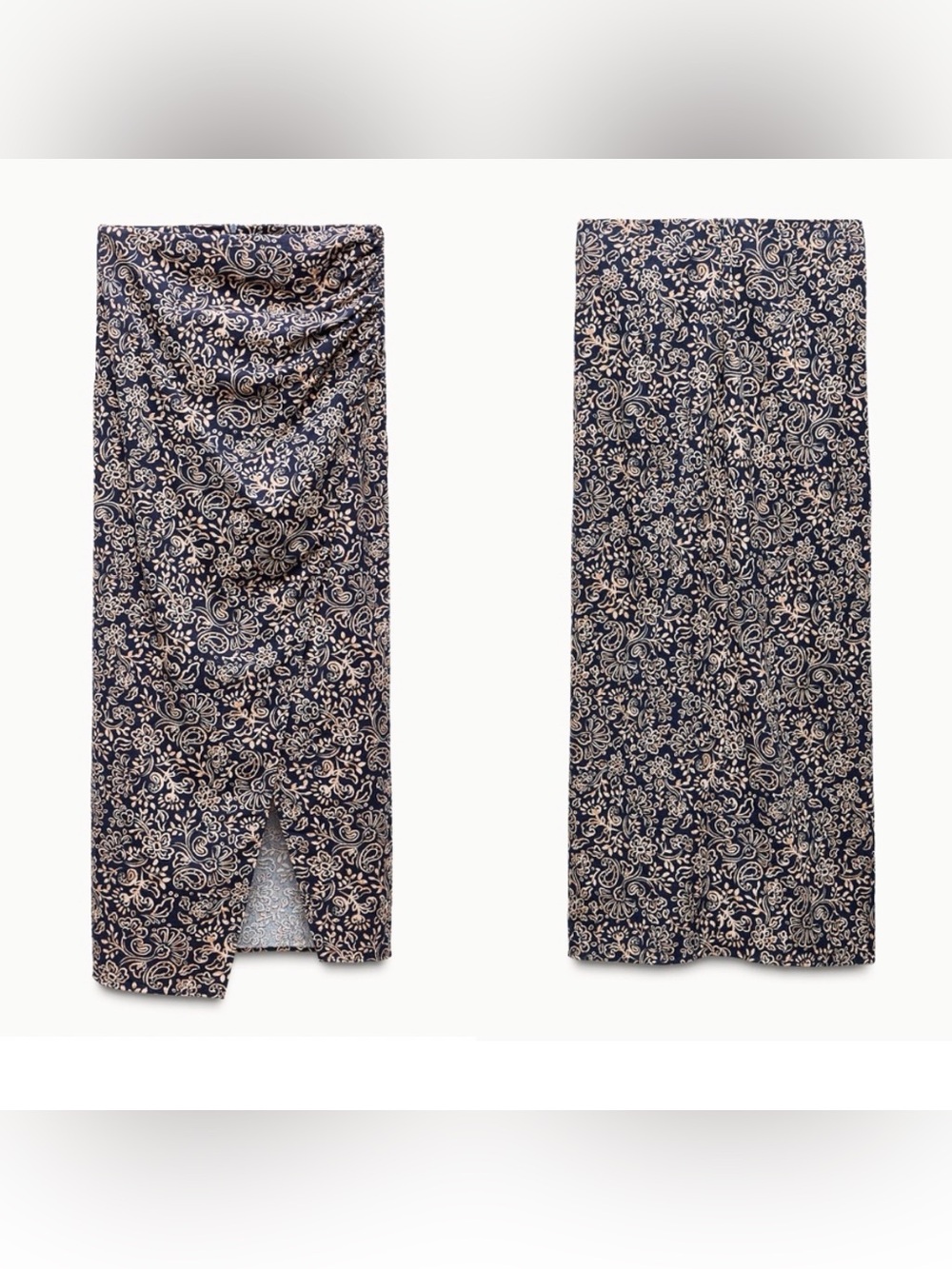 ZARA Navy Peach Floral Ruched Cotton Midi Skirt! 🐚 - Picture 16 of 16